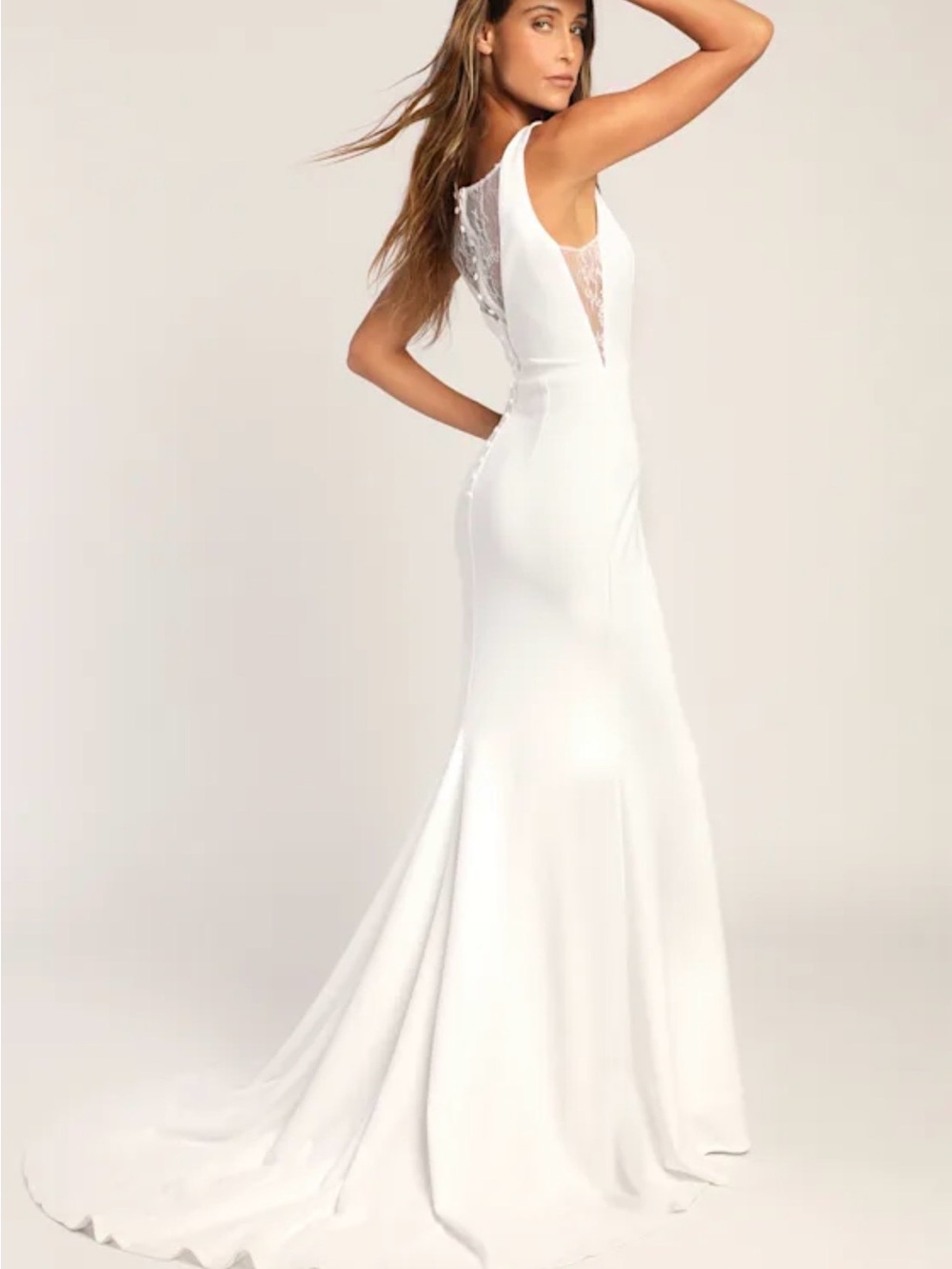 Lulu's White Lace-Back Mermaid Wedding Gown